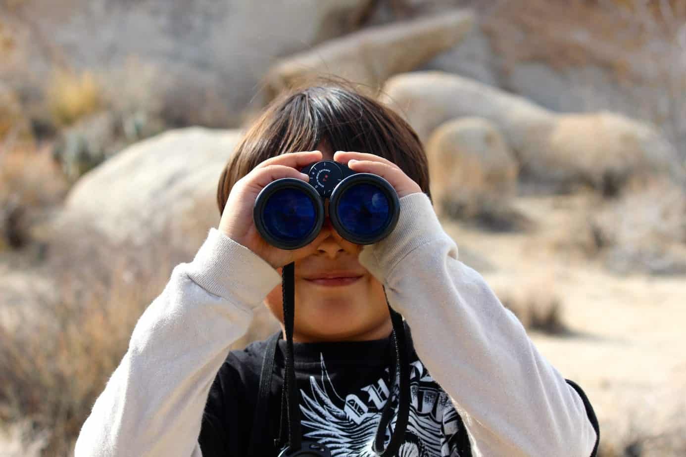 binoculars, child, magnification